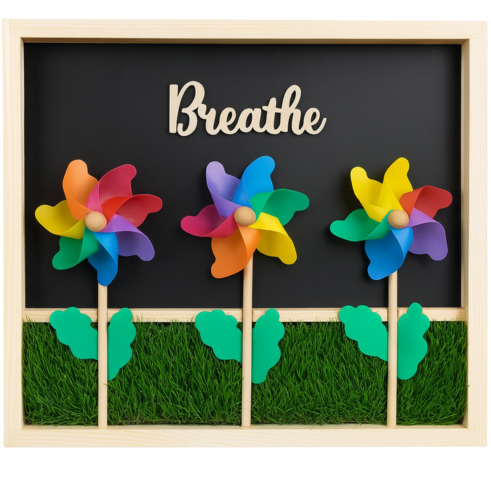 Wall-Mounted Pinwheel Sensory Board – “Breathe” Spinner Panel for Calm, Focus, and Tactile Play (18"x18")