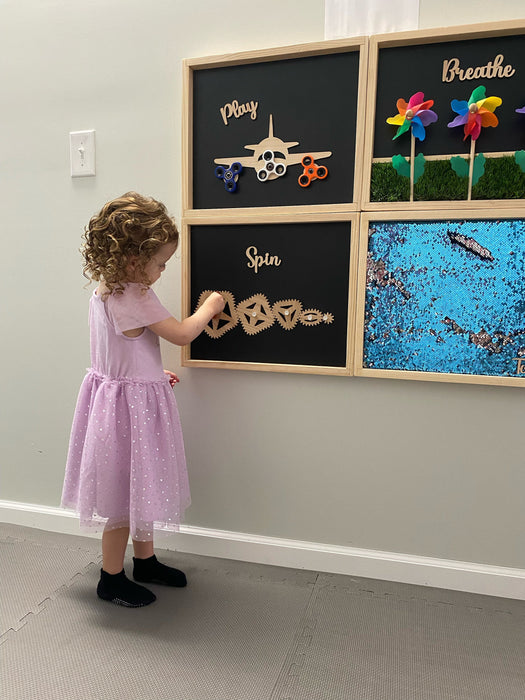 Wall-Mounted Pinwheel Sensory Board – “Breathe” Spinner Panel for Calm, Focus, and Tactile Play (18"x18")