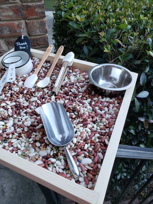 Bean Tray Activity Bin - Wooden Sensory Play Set with Montessori Tools for Children, Full-Size Wooden Sensory Bin with Bean Tray and Play Tools