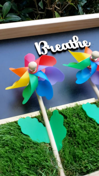 EXTRA LARGE Sensory Board | Wall/Activity Board "BREATHE" - Pinwheel flowers in grass.