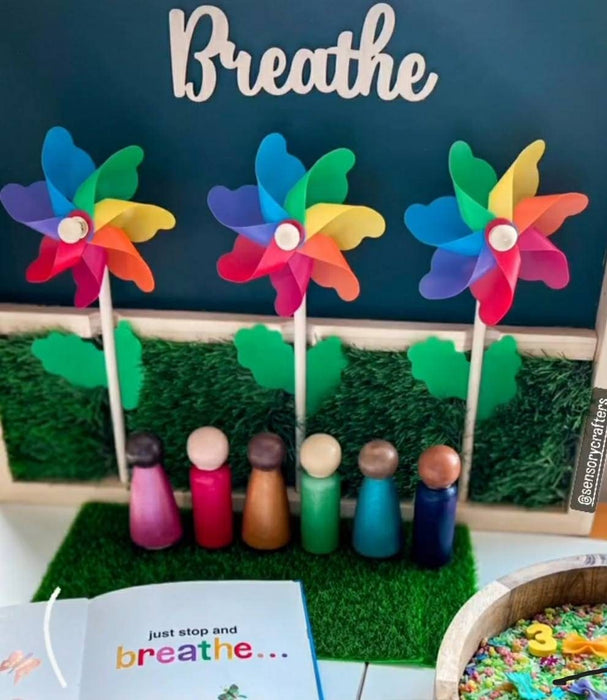 Wall-Mounted Pinwheel Sensory Board – “Breathe” Spinner Panel for Calm, Focus, and Tactile Play (18"x18")