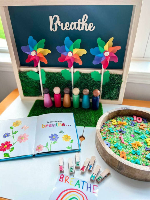 Wall-Mounted Pinwheel Sensory Board – “Breathe” Spinner Panel for Calm, Focus, and Tactile Play (18"x18")