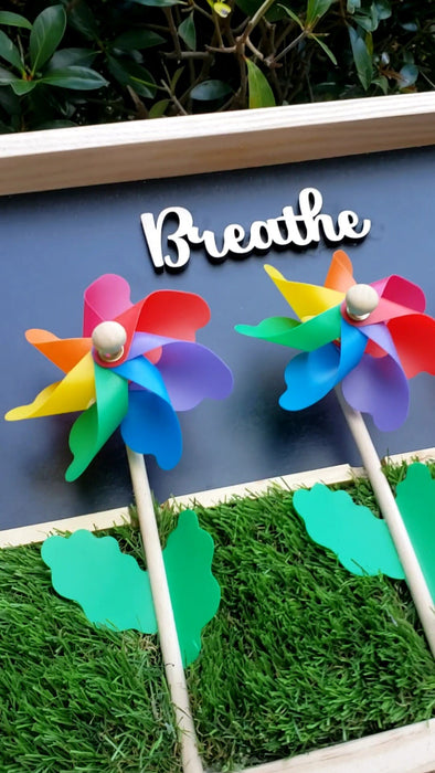 Wall-Mounted Pinwheel Sensory Board – “Breathe” Spinner Panel for Calm, Focus, and Tactile Play (18"x18")