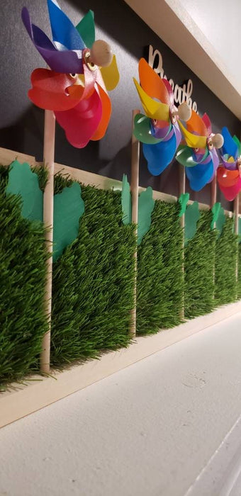 EXTRA LARGE Sensory Board | Wall/Activity Board "BREATHE" - Pinwheel flowers in grass.