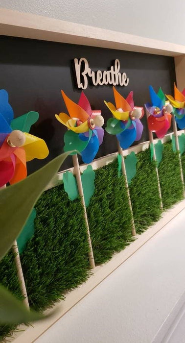 EXTRA LARGE Sensory Board | Wall/Activity Board "BREATHE" - Pinwheel flowers in grass.