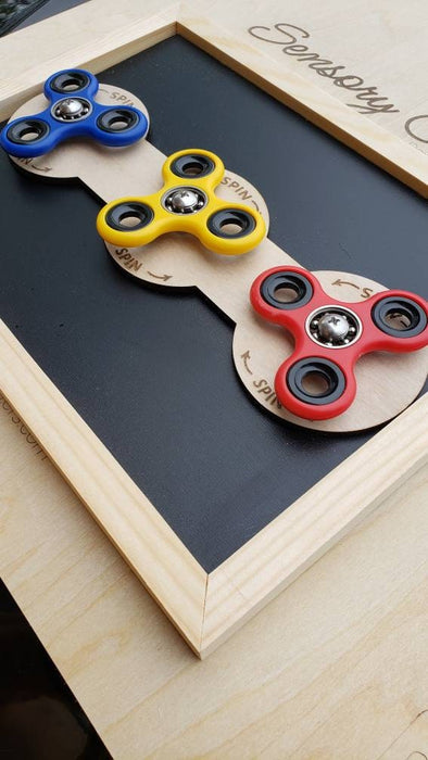 Fidget Trio - 12x9 Sensory Busy Board | 3 Fidget Spinners